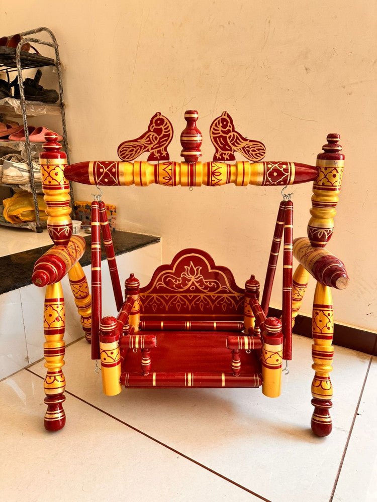 Sankheda Maroon & Yellow Krishna Palna