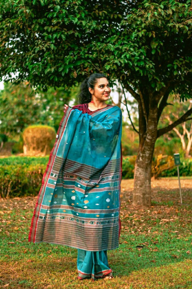 Sea Green & Maroon Designer Kotpad Saree