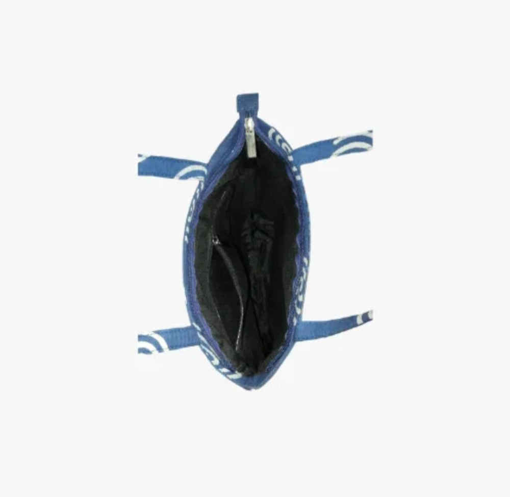 Shantiniketan Genuine Leather Handcarfted Blue Tote Bag For Woman