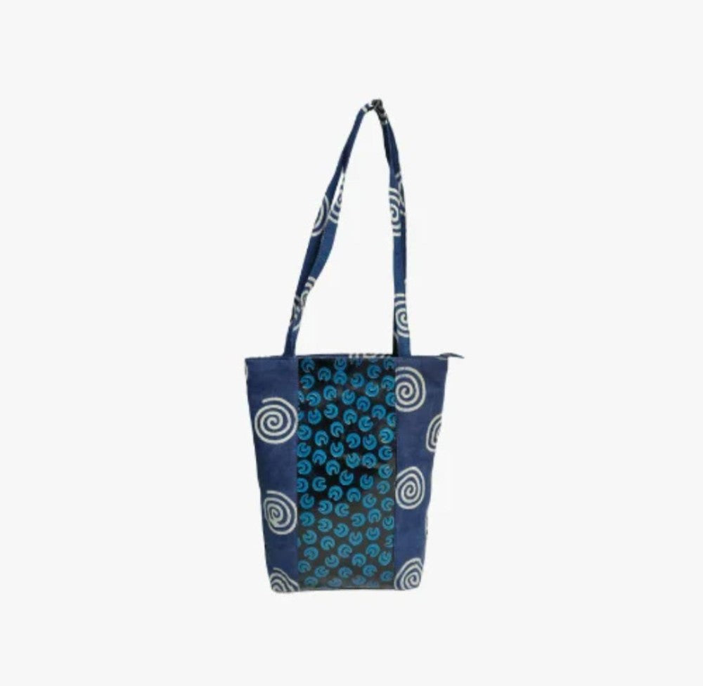 Shantiniketan Genuine Leather Handcarfted Blue Tote Bag For Woman