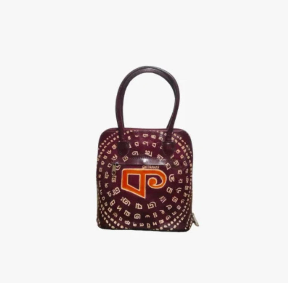 Shantiniketan Genuine Leather Handcarfted Maroon Fill Chain Hangbag For Woman( Bornomala)