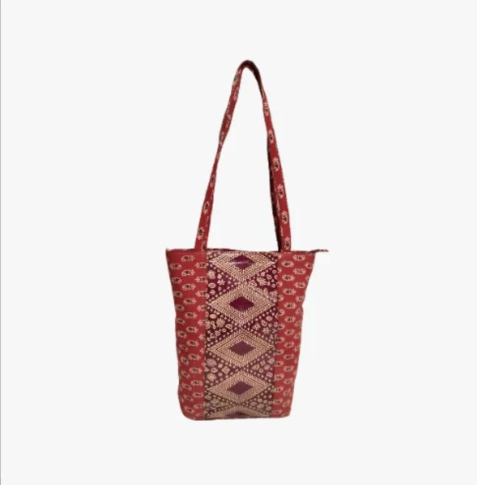 Shantiniketan Genuine Leather Handcarfted Maroon Tote Bag For Woman