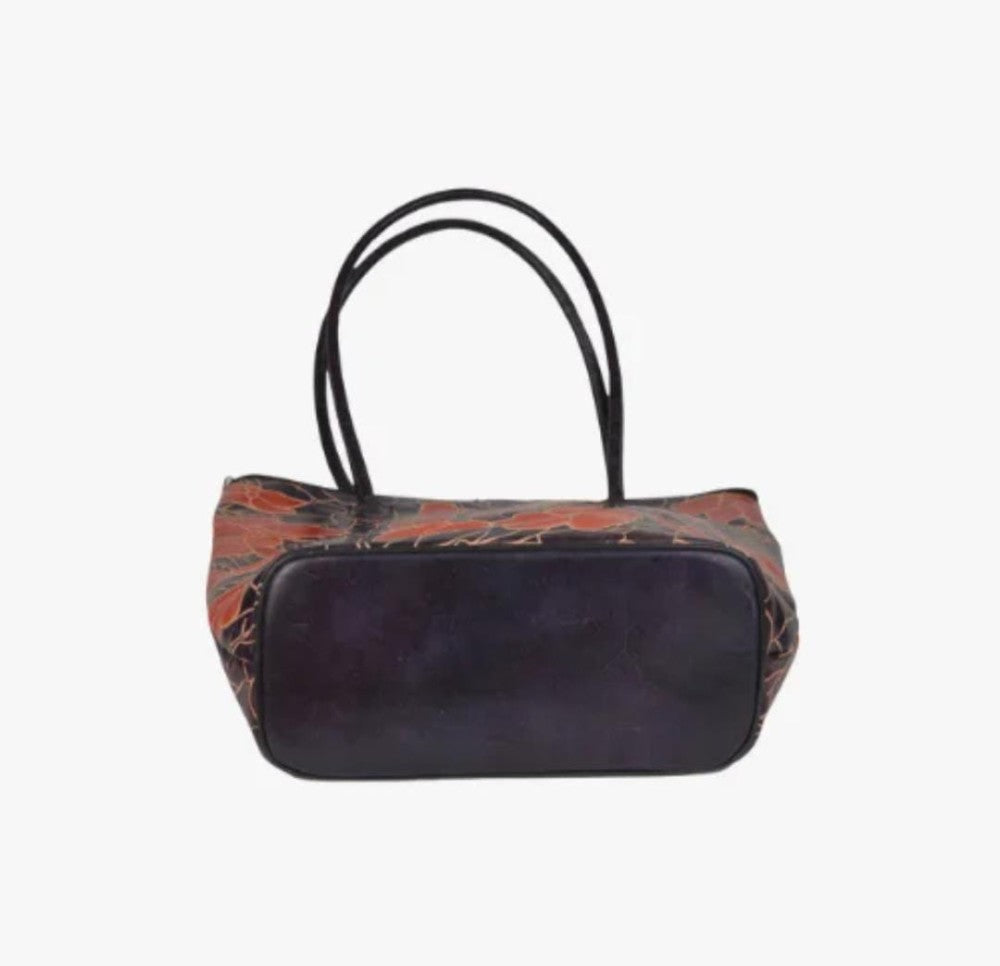 Shantiniketan Genuine Leather Handcarfted Orange Tote Bag For Woman