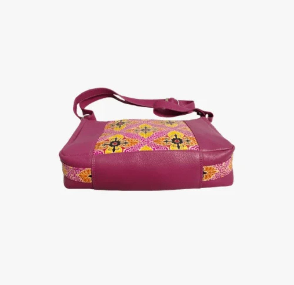 Shantiniketan Genuine Leather Handcarfted Patchwork Pink Trendy Sling Bag For Woman