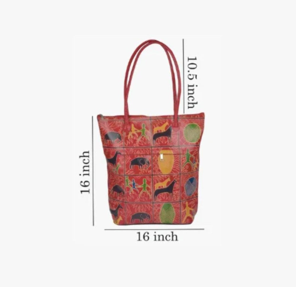Shantiniketan Genuine Leather Handcarfted Red Tote Bag For Woman