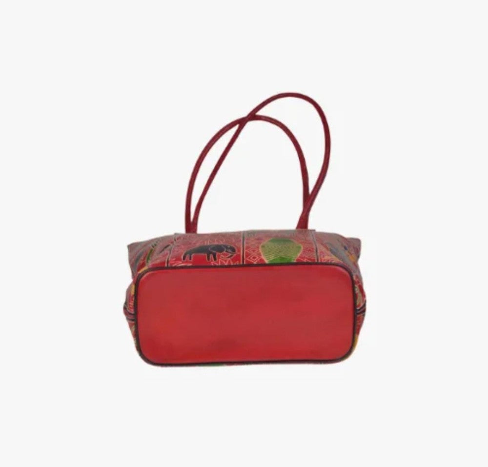 Shantiniketan Genuine Leather Handcarfted Red Tote Bag For Woman