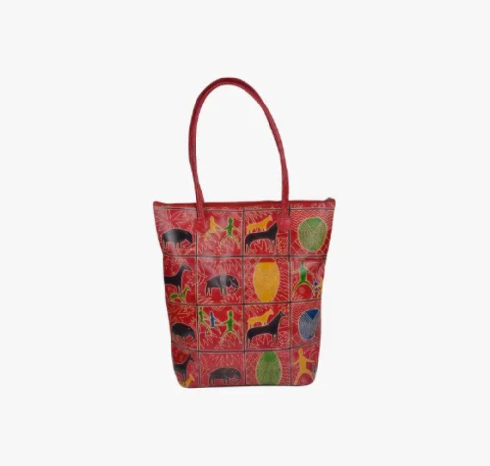 Shantiniketan Genuine Leather Handcarfted Red Tote Bag For Woman