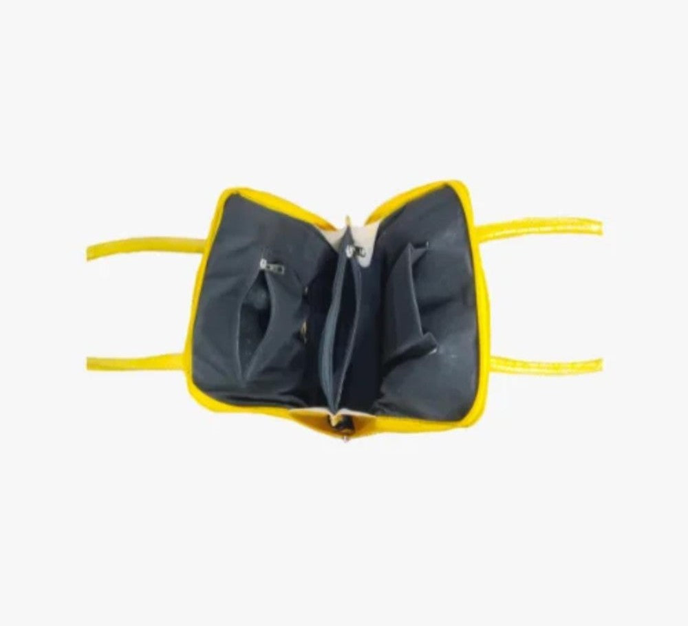 Shantiniketan Genuine Leather Handcarfted Yellow Fill Chain Hangbag For Woman( Bird)