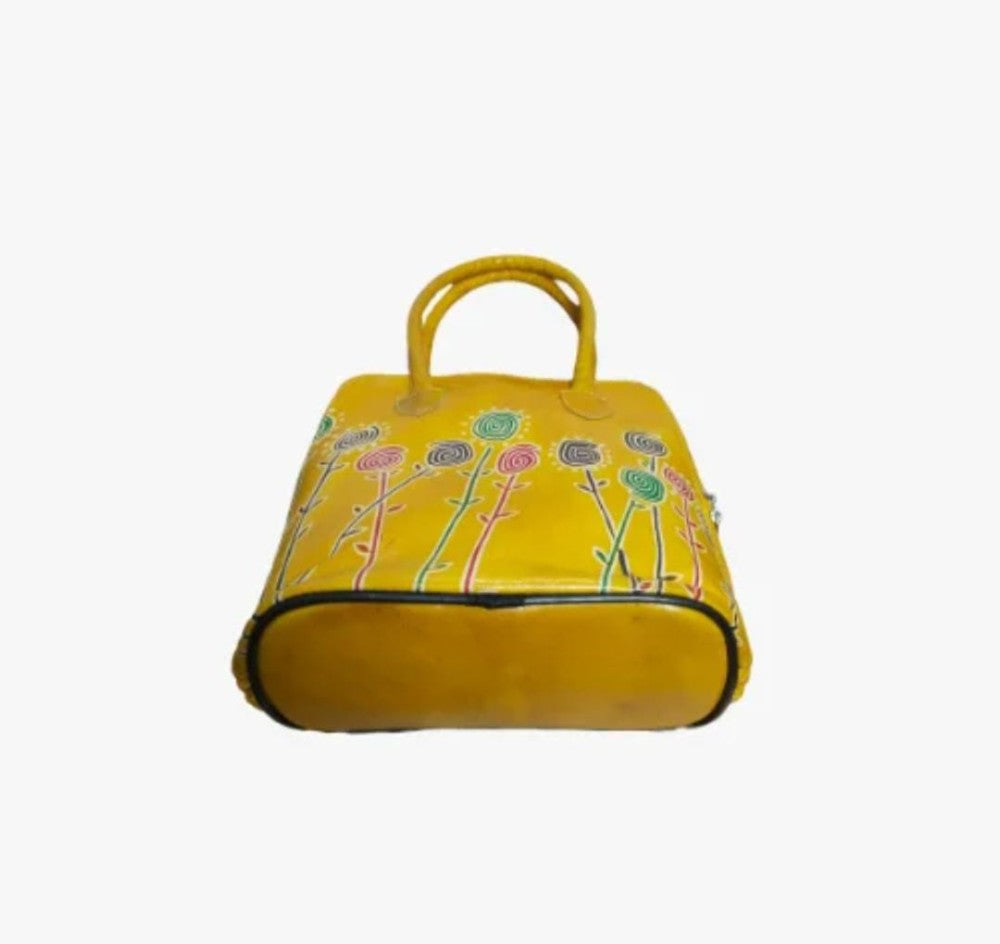 Shantiniketan Genuine Leather Handcarfted Yellow Fill Chain Hangbag For Woman( Daisy)