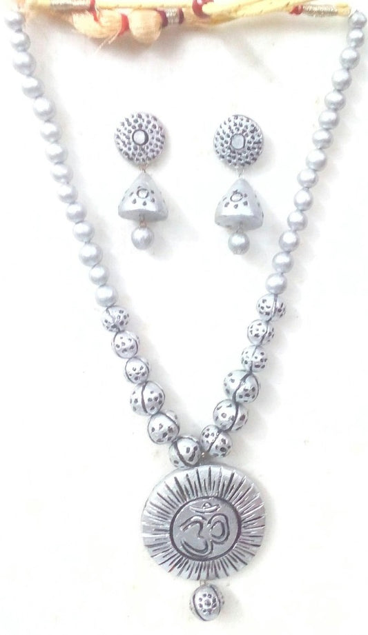 Silver Bankura Panchmura Terracotta Craft Necklace Jewellery Set
