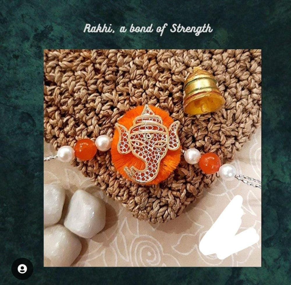 Silver Filigree of Karimnagar Stylish Ganesha Rakhi