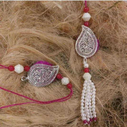 Silver Filigree of Karimnagar Stylish Mango Shape Rakhi