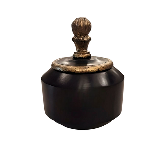 Square Pattern Black With Golden Wooden Jar