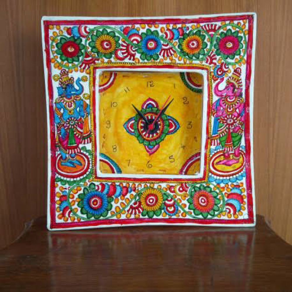 Square shape Handpainted Ganesha Design Clock
