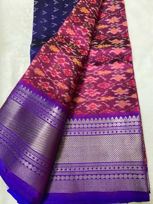 Stunning Violet With Rani Pink Telia Rumal Saree