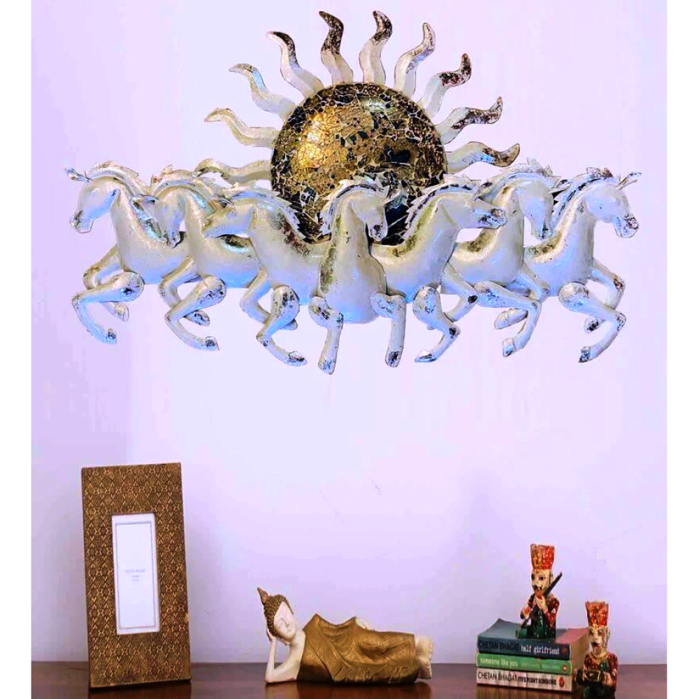Sun With 7 Horses Mozaic White Big Wall Décor