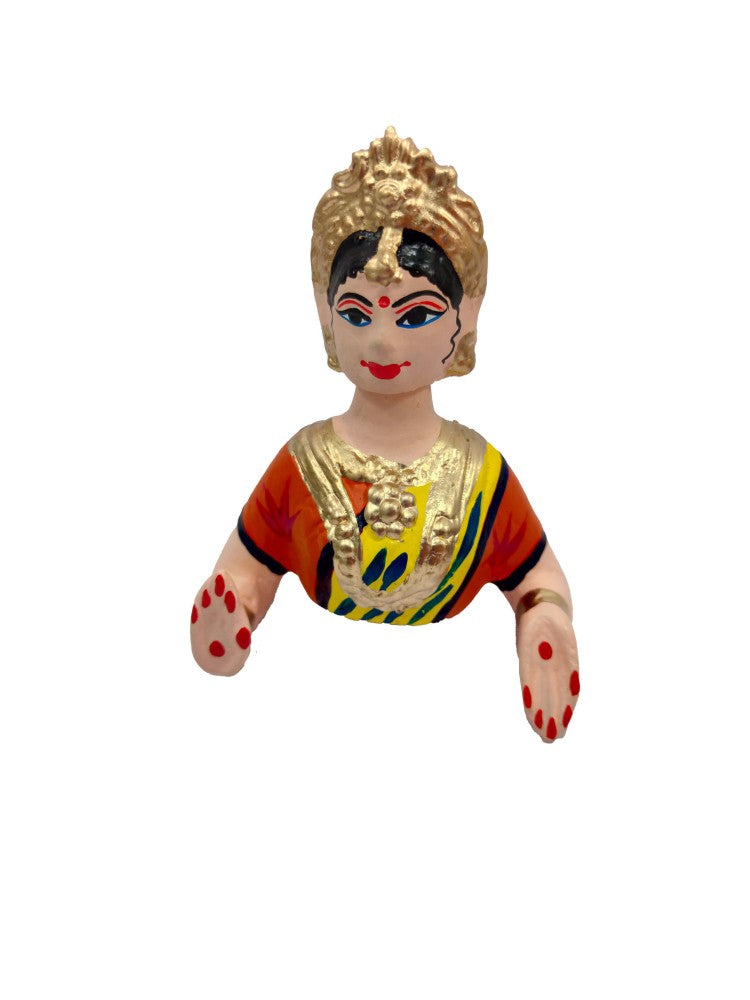Tanjavur Dancing Doll : 11 Inch, Dark Blue-Yellow-Orange