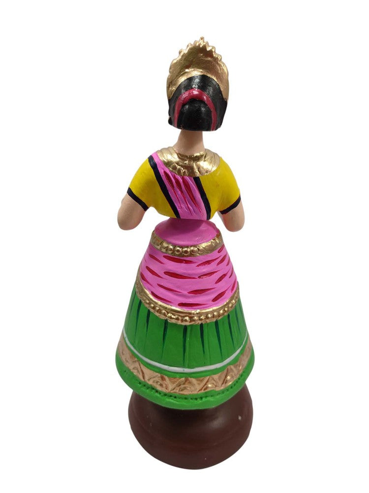 Tanjavur Dancing Doll : 11 Inch, Light Green-Pink-Yellow