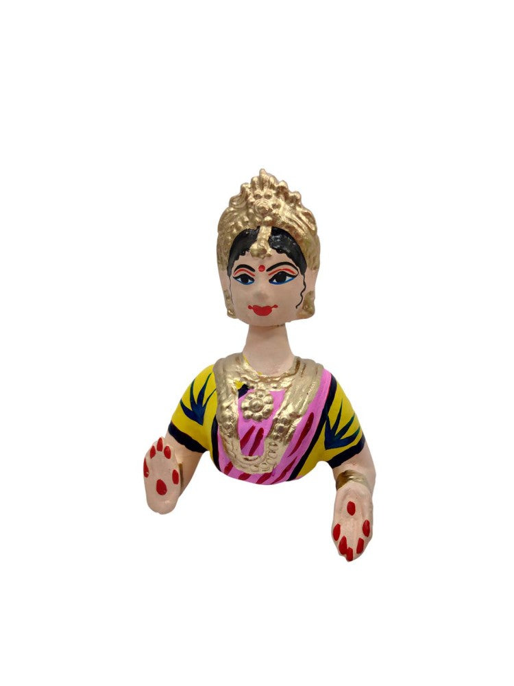 Tanjavur Dancing Doll : 11 Inch, Light Green-Pink-Yellow