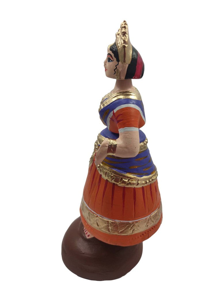 Tanjavur Dancing Doll : 11 Inch, Orange-Purple-Orange