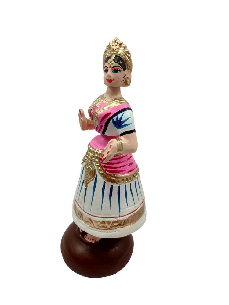 Tanjavur Dancing Doll : 11 Inch, White-Pink-White