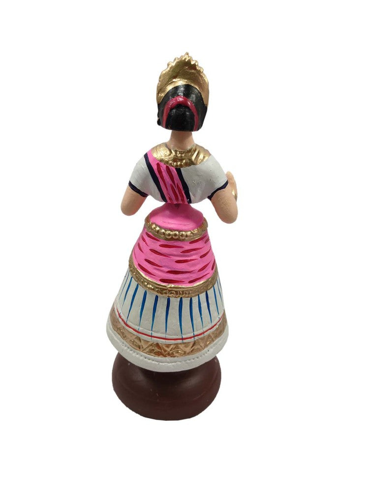 Tanjavur Dancing Doll : 11 Inch, White-Pink-White