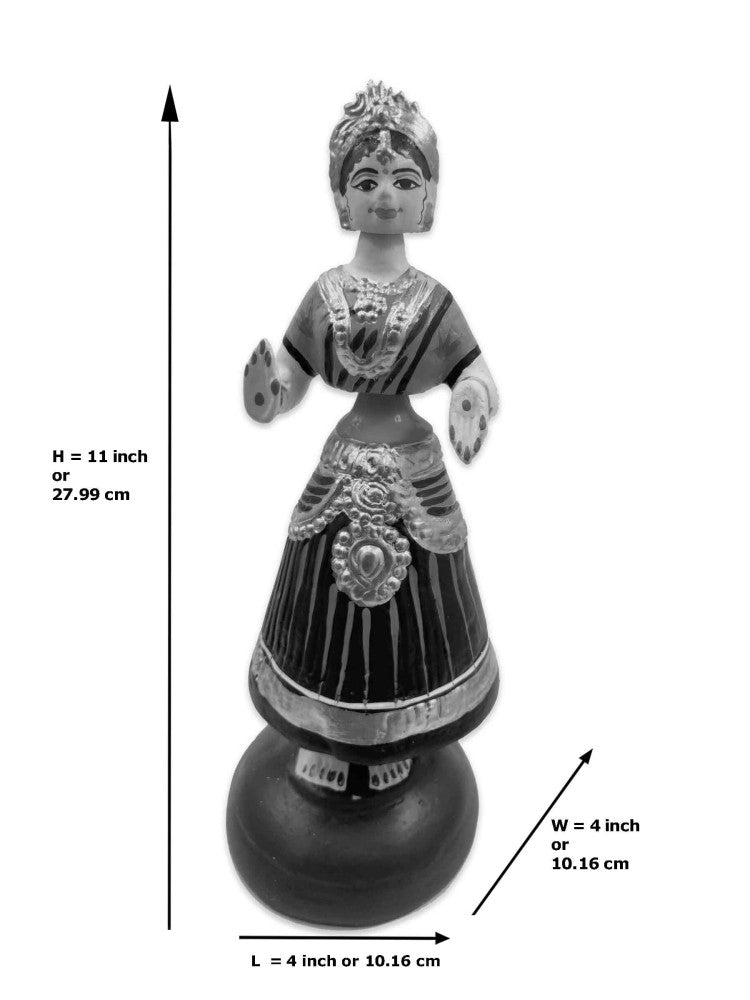 Tanjavur Dancing Doll : 11 Inch, White-Pink-White