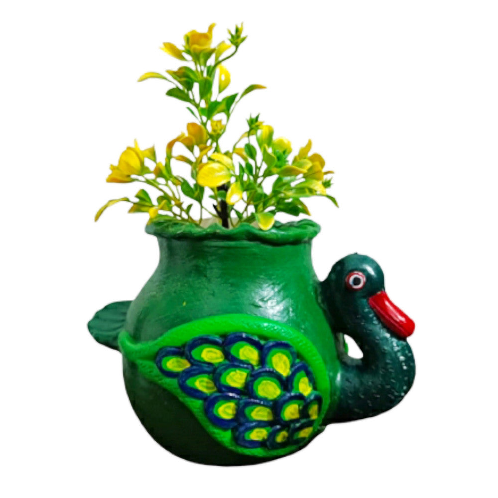Terracota Green swan vase
