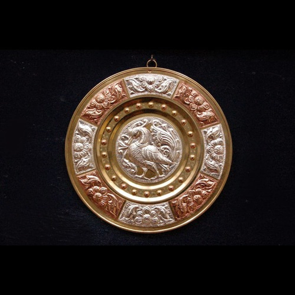 Thanjavur Art Plate with Beautiful Peacock Motif - 8 Inches