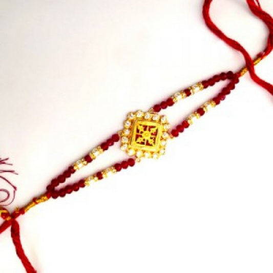 Square Shape Thewa Art Gold Plated Rakhi