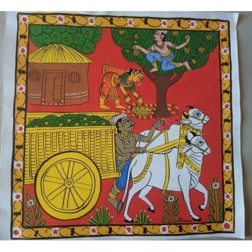 Traditional Handmade Beautiful Farmer Bullock cart Cheriyal Painting