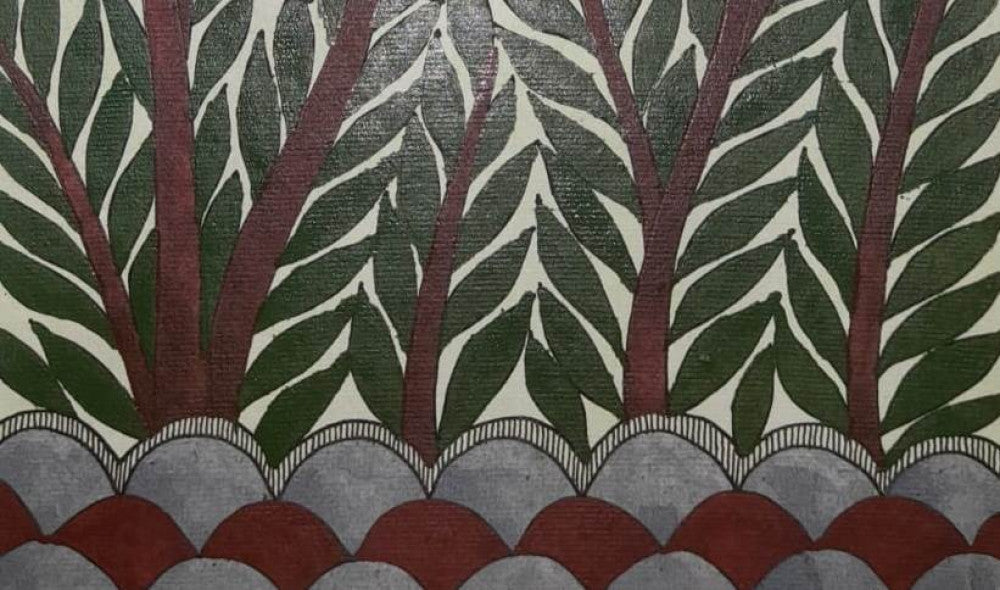 Traditional Madhubani Painting of a Bird in the Forest on Khadi Paper