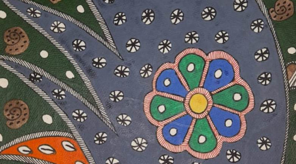 Traditional Madhubani Painting of a Large Bird with Motifs on Khadi Paper