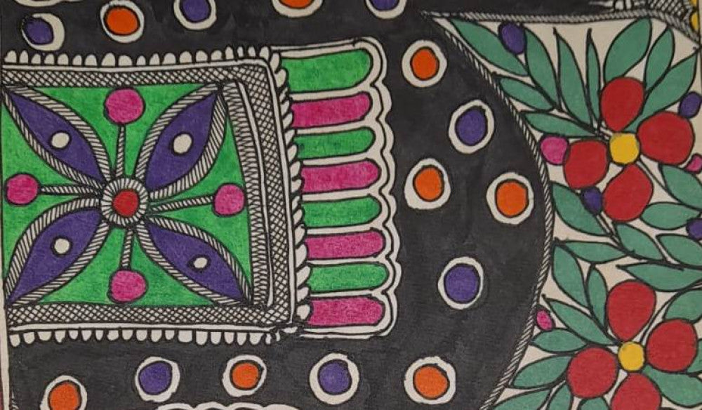 Traditional Madhubani Painting of an Elephant on Khadi Paper