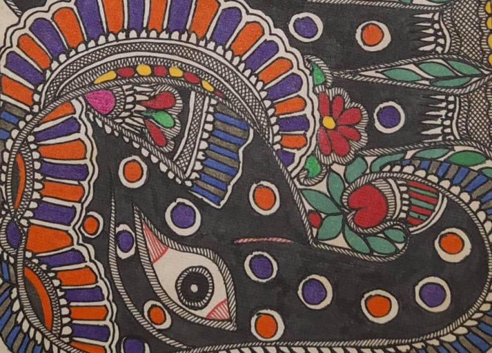 Traditional Madhubani Painting of an Elephant on Khadi Paper