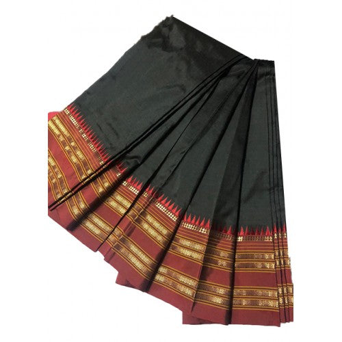 Traditional Narayanpet Handloom Woven Strips Black Colour Mulberry Silk Saree