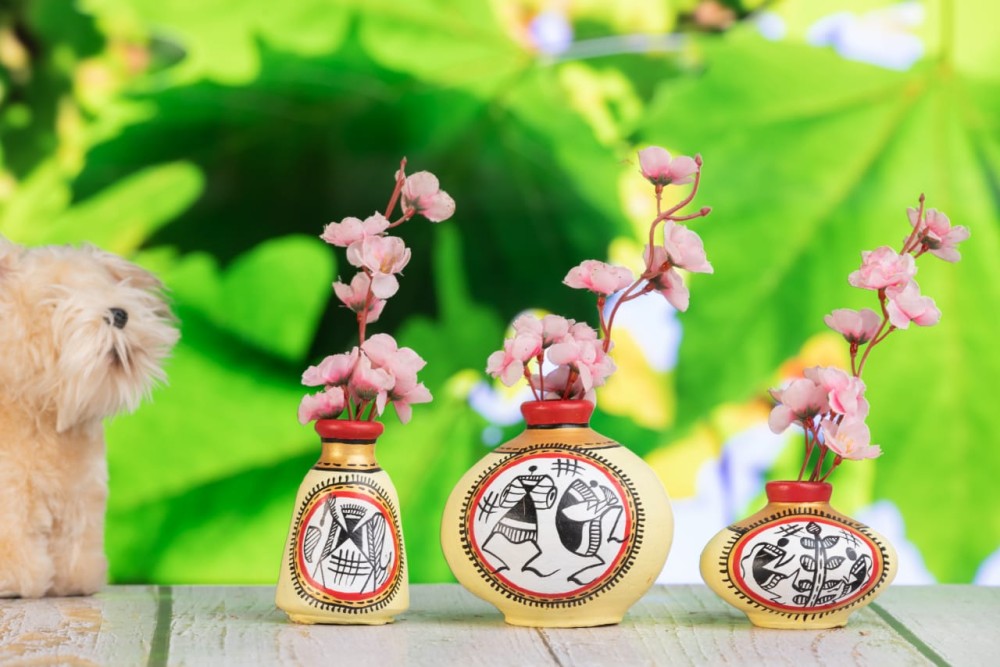 Tribal Design Terracota Vase set of 3