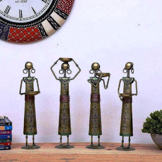 Tribal Lady Farmers Figurines Painted Set Of 4