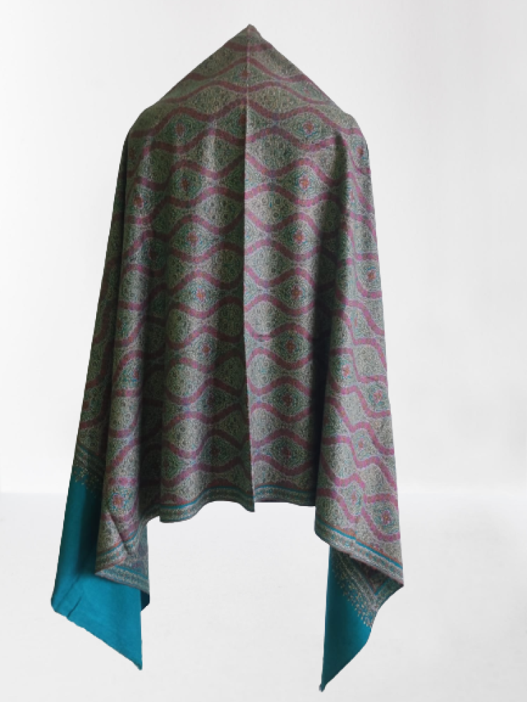 Turquoise & Pink Floral Prints Kani Shawl