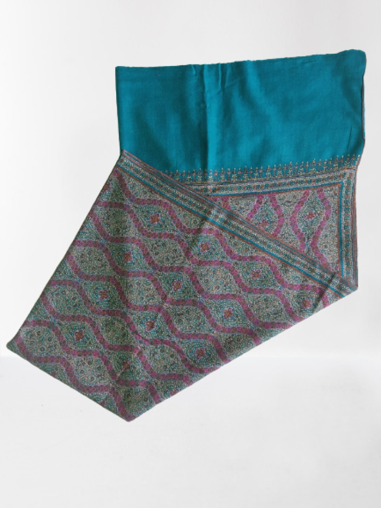Turquoise & Pink Floral Prints Kani Shawl