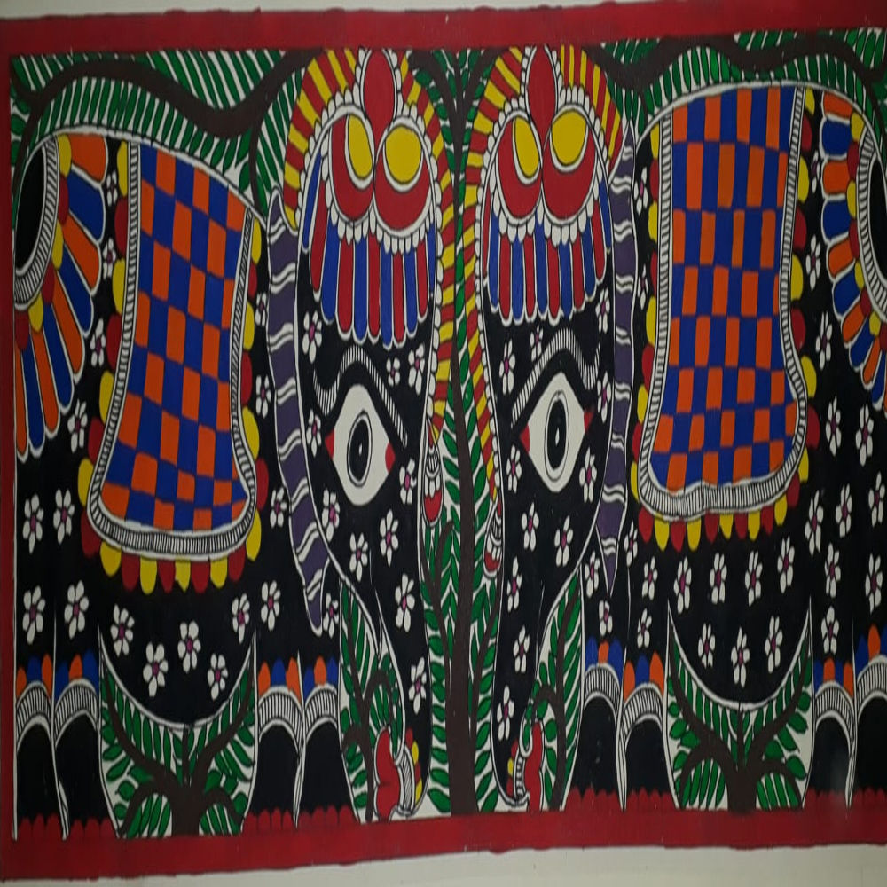 Two Elephants Madhubani painting