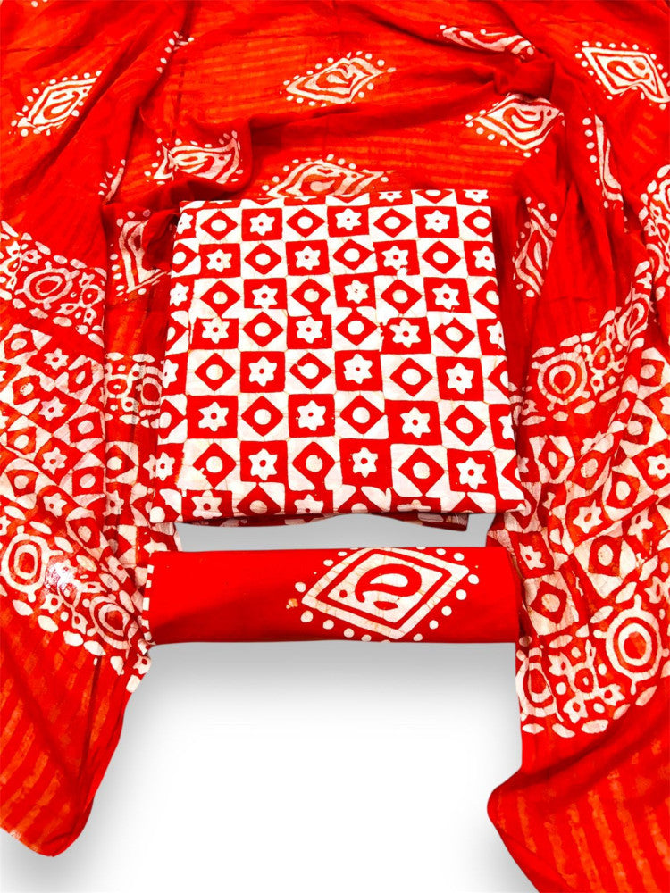 Ujjain Batik Print Orange Suit & Dress Materials Style 2