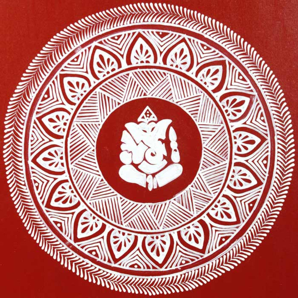 Uttarakhand Aipan Art on Wood Lord Ganesha