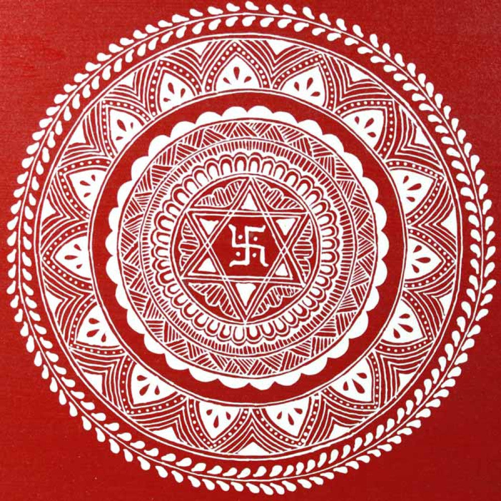 Uttarakhand Aipan Art Swastik on Wood Style 2