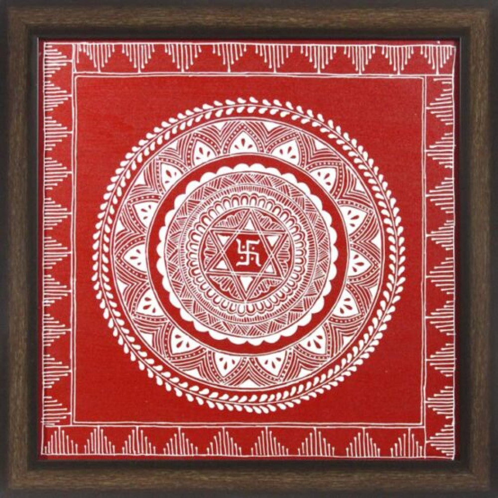 Uttarakhand Aipan Art Swastik on Wood Style 2