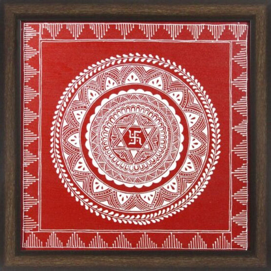 Uttarakhand Aipan Art Swastik on Wood Style 2