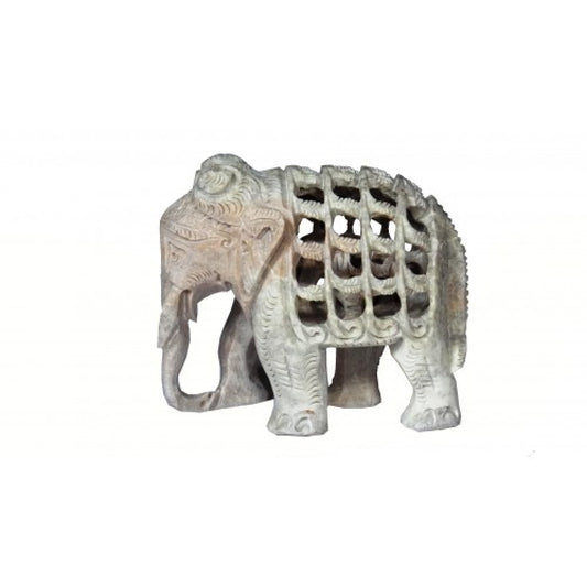 Unique Elephant Varanasi Soft Stone Jali Work with Baby Elephant Inside Showpiece