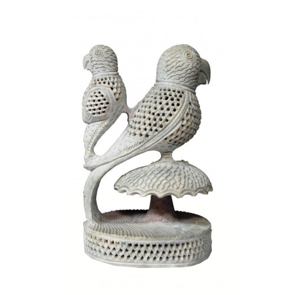 Varanasi Soft Stone Jali Work Double Parrot (Baby Parrot Inside) Showpiece