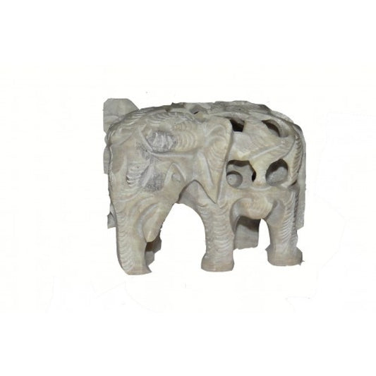 Handcrafted Varanasi Soft Stone Jali Work Elephant (Baby Elephant Inside)