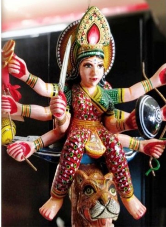 Varanasi Wooden Lacquerware Colorful Statue of Maa Durga